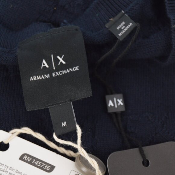 Armani Exchange Navy Oblique Logo Pullover Sweater Size Medium NWT - Picture 4 of 16
